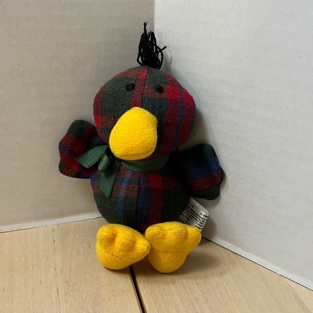 Vintage Eddie Bauer Red Green & Blue Plaid Plush Duck Stuffed Animal Toy